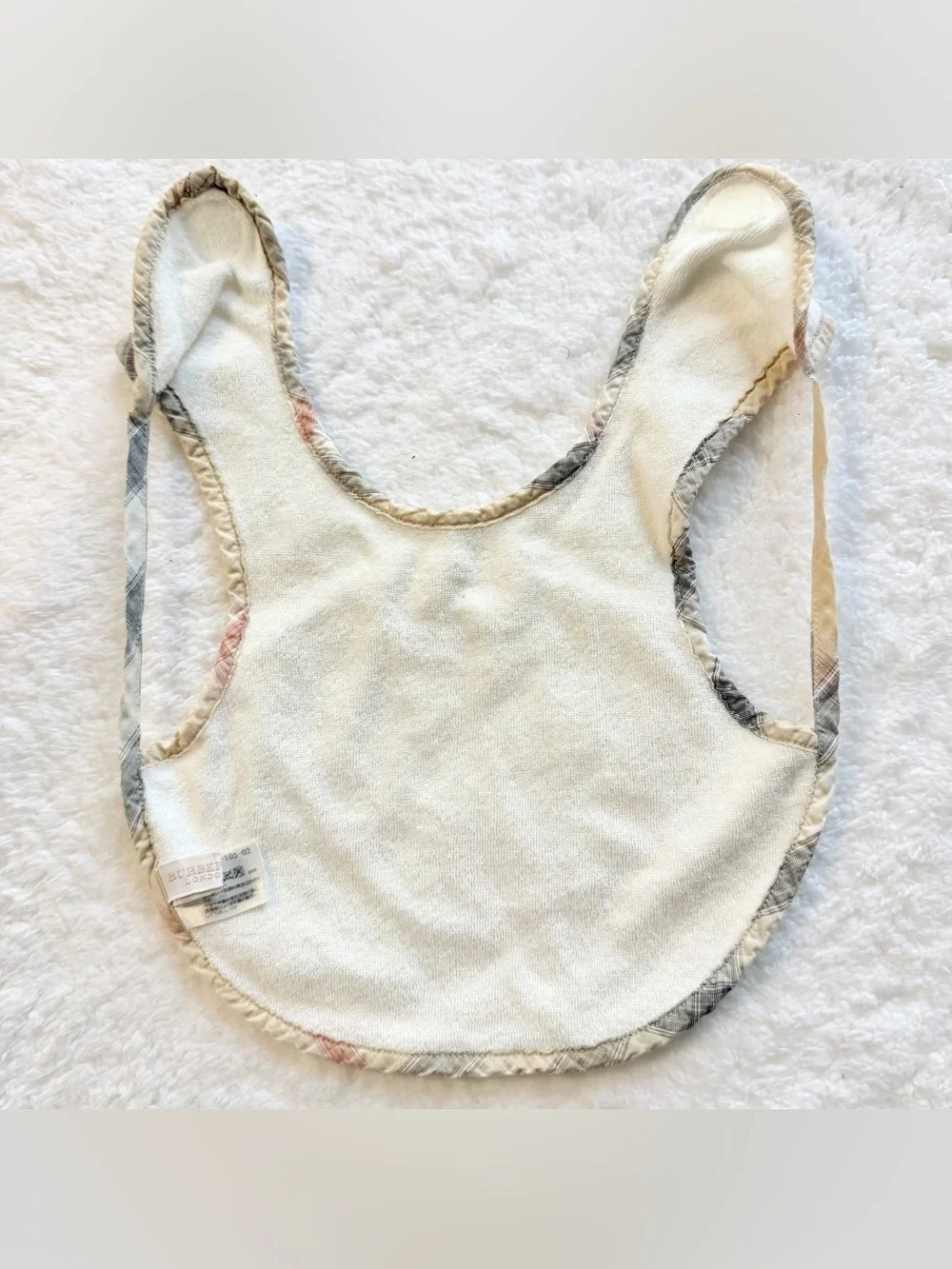 Burberry Baby Bib Infant Girl Boy Unisex White Nova Check Beige Logo Plaid